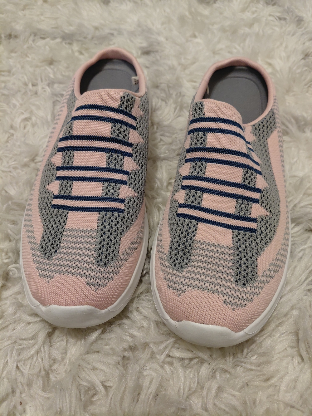 Light Pink Knit Slip-On Women's Sneakers with Navy Accent